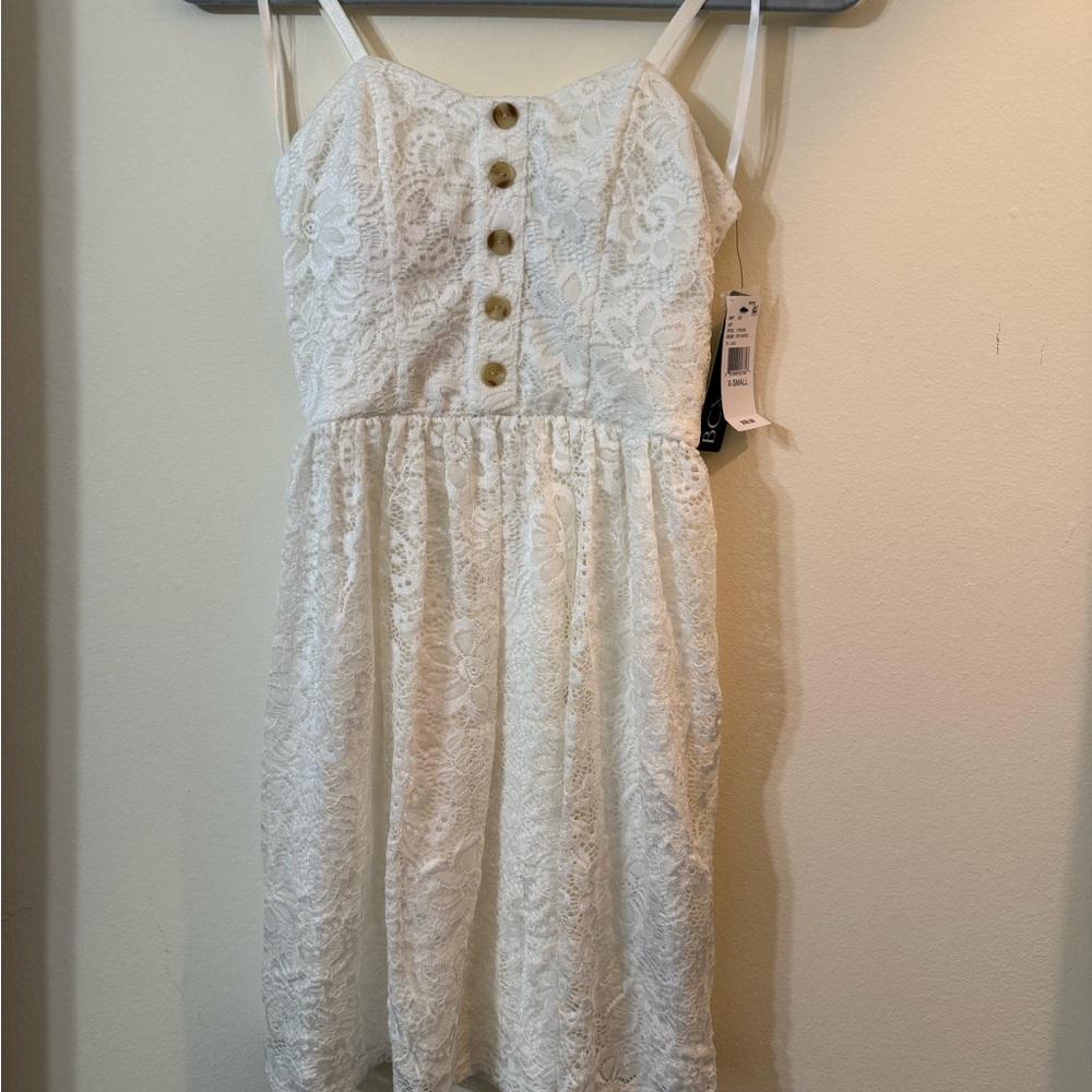 BCX White Lace Mini Dress with Button Detail